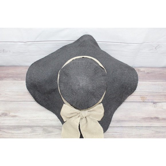 Scala Black 100% Paper Brown Ribbon Wide Brim Floppy Summer Beach Sun Hat - Picture 7 of 10